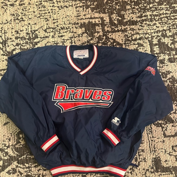 STARTER Vintage Men’s Navy Braves Pullover Jacket - Picture 1 of 3